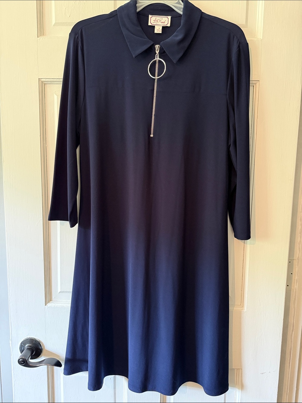 Lily Rose Navy Zip-Up Collared A-Line Dress
